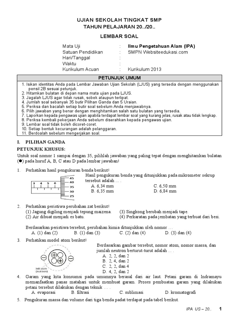 Soal TKA IPA SMP 2026 Kurikulum Merdeka Beserta Jawaban