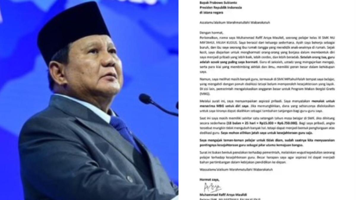 Siswa SMK Kudus Mengadu ke Prabowo, Tolak MBG dan Minta Anggaran untuk Gaji Guru