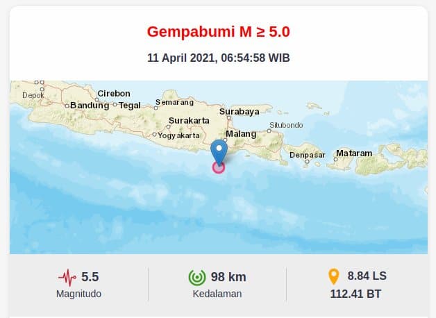 Gempa Bumi 21 KM Sabtu 11 April 2026 Terjadi Tiba-Tiba